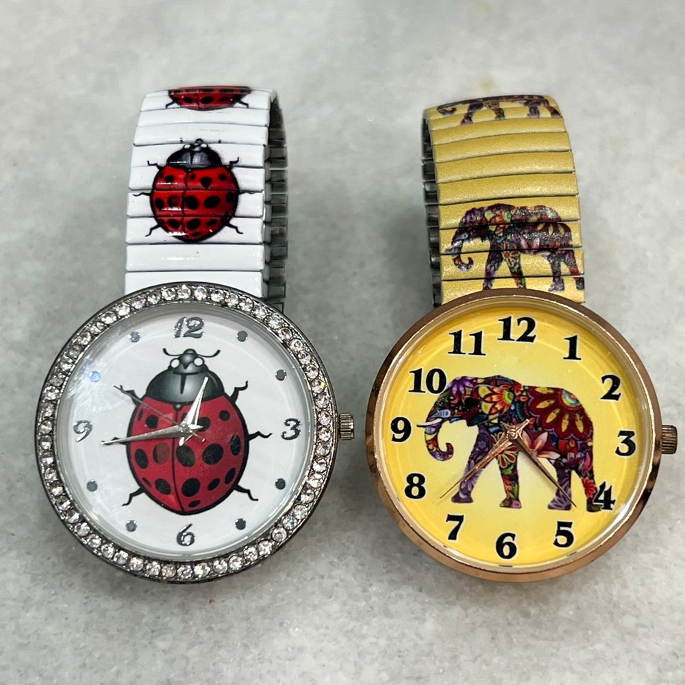 Ladybug and Elephant Stretch Band Watch Bundle